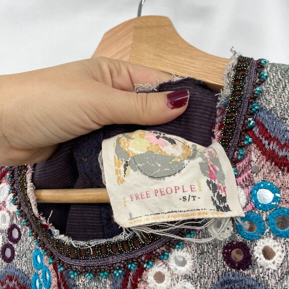 Free People vintage archives beaded embroidered tiered tank - Picture 3 of 4